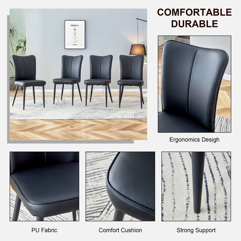 Modern Black PU Chair Set - 2 Pieces, The backrest has a vertical and smooth line design.Black Metal Leg