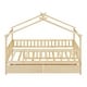 preview thumbnail 40 of 47, Wooden Twin Size House Bed with Roof, Guardrail and Drawers