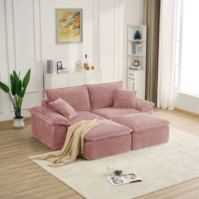 Rossetta 2-Seat Oversized Personalized Corduroy Soft Modular No Assembly Sofa with 2 Movable Ottoman