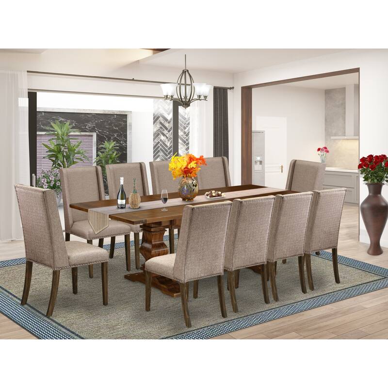 East West Furniture 11 Piece Dinette Set- a Dining Table with Removable Leaf and 10 Linen Fabric Dining Chairs(Finish Options) - LAFL11-87-16