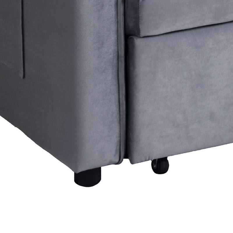 Grey 3-in-1 Velvet Convertible Sofa Bed, Pullout Couch with Side Pockets, Made in Vietnam