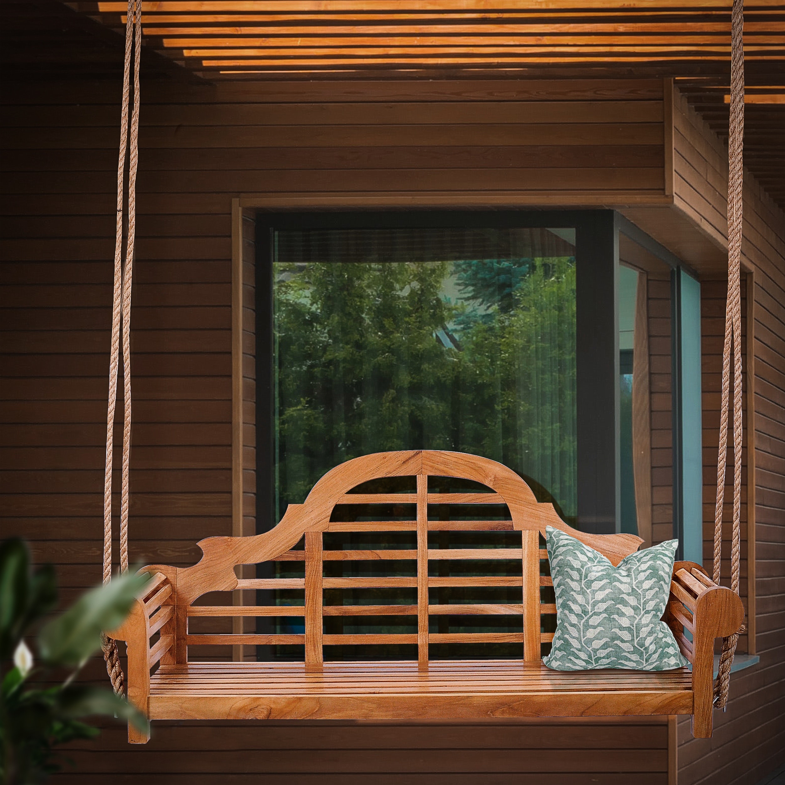 Chic Teak Lutyens Teak Wood Double Outdoor Porch Swing, 66 inch