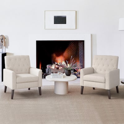 LUE BONA Linen Accent Chair Comfy Living Room Chair with Arms Upholstered Button Tufted Armchair Modern Arm Chairs Set Of 2