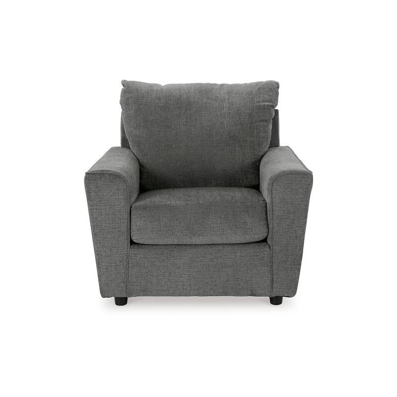 Ratty Armchair, 38 Inch, Gray Polyester, Track Armrests, Welt Trims