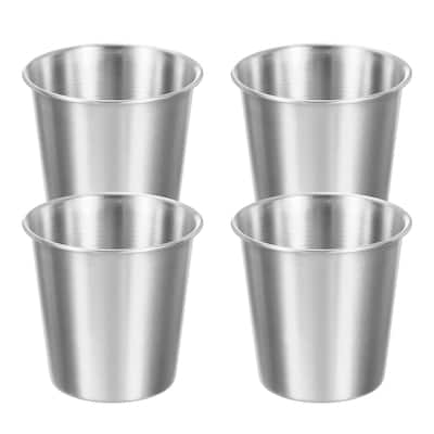 4 Pcs 304 Stainless Steel Cups, Drop-Resistant Metal Water Glasses Cup - Silver