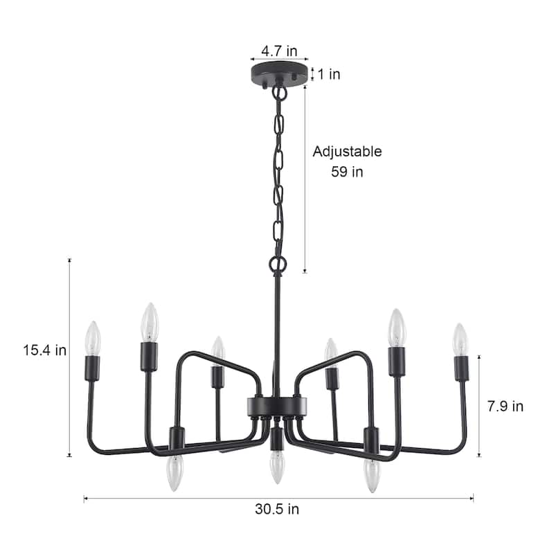 9-Light Black Metal Industrial-Style Chandelier