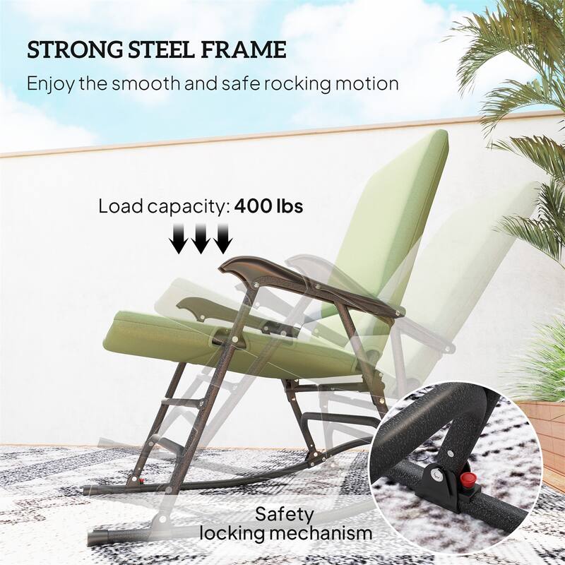 Set of Two Oversized Outdoor Rocking Chairs Steel Frame 600D Oxford Cloth and PP Cotton - 27.6" W x 42.9" D x 36.6" H