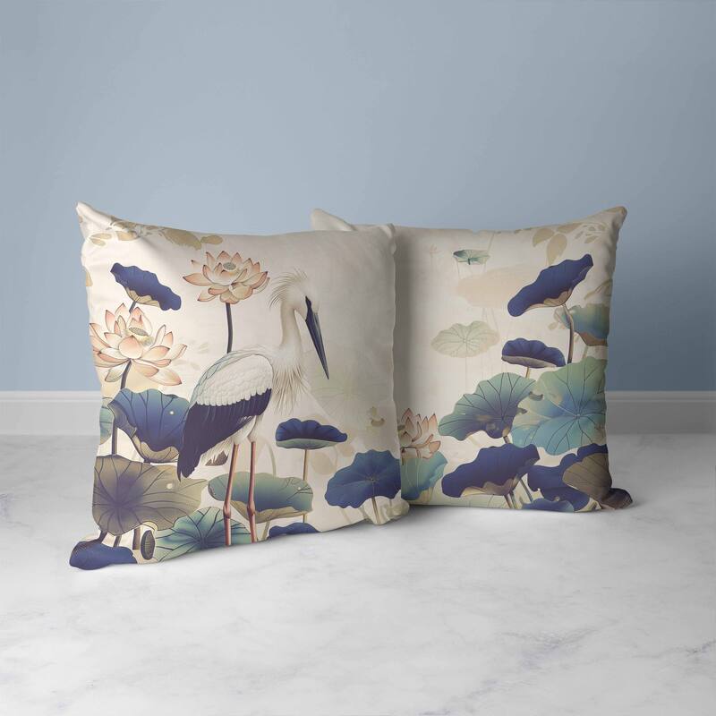 Lotus Pond Faux Suede Reversible Throw Pillow Beige and Blue