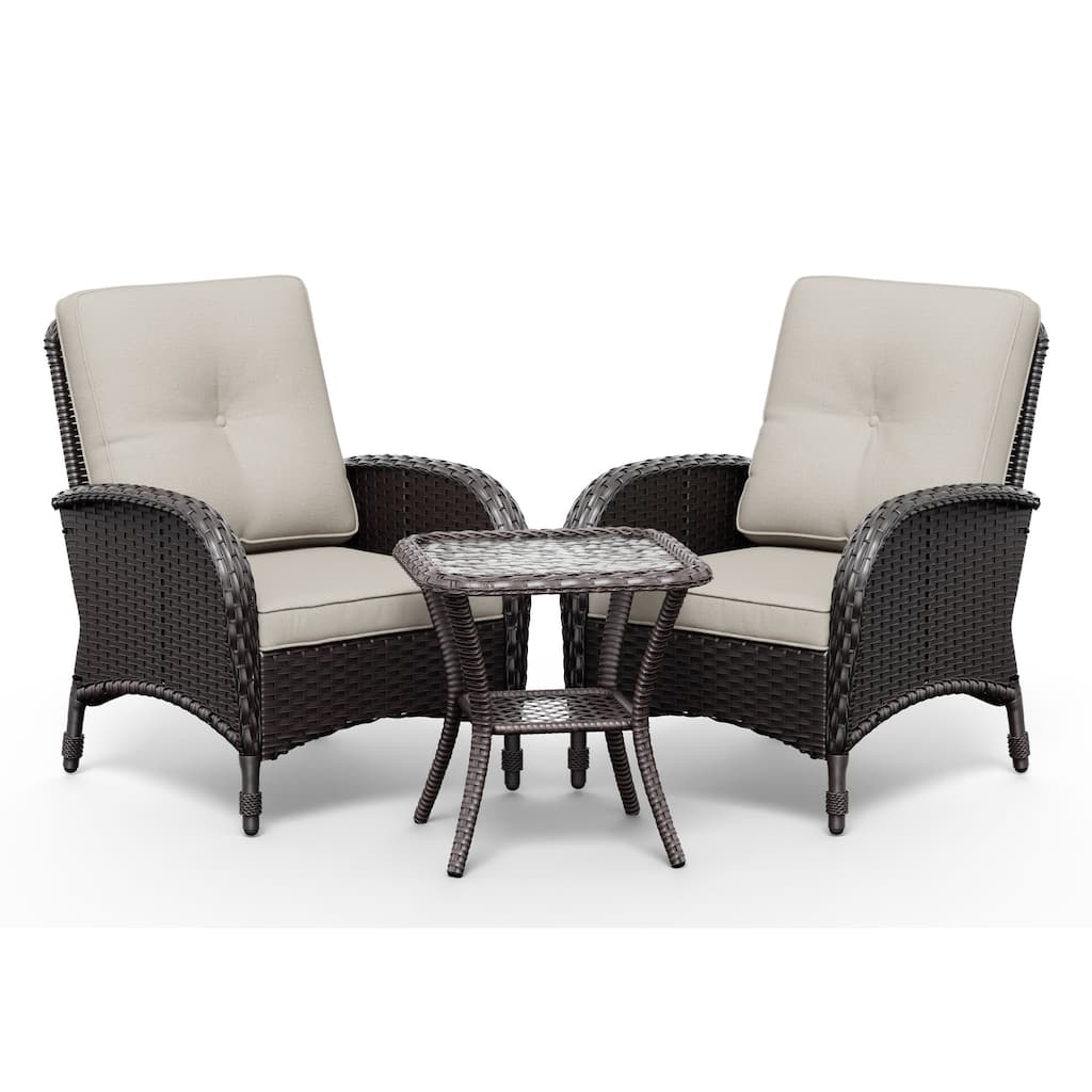 COZYWOR Outdoor Wicker Chair and Side Table Set with Premium Olefin Cushions for Patio Relaxation