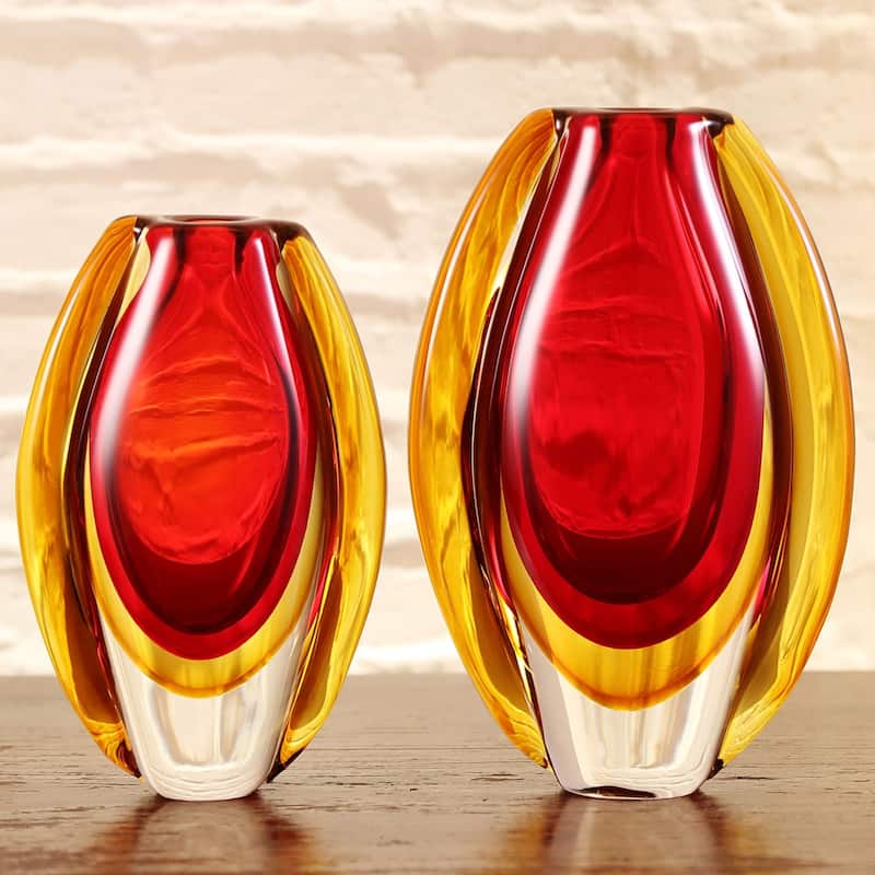 Luxury Lane Hand Blown Sommerso Oval Art Glass Vase 8.5-10 inch tall