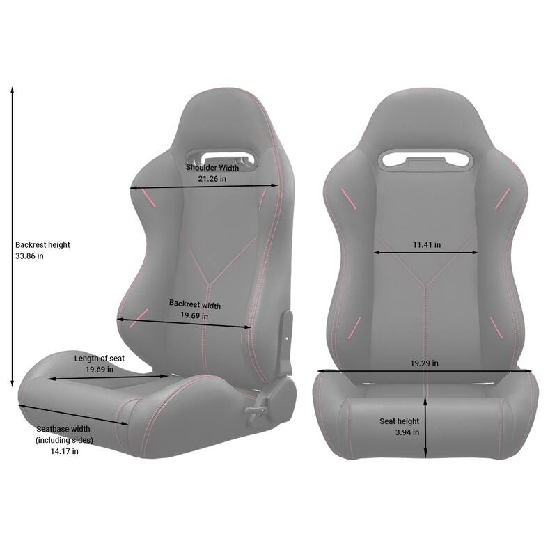2PC Bucket Racing Seats Red Stitch Red Reclinable Leather Back,Adjustor Slider,Not Including Seat Bracket,1 box of 2 pieces