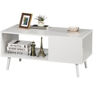 2-Tier White Wooden Coffee Table with Storage Shelf - Bed Bath & Beyond ...