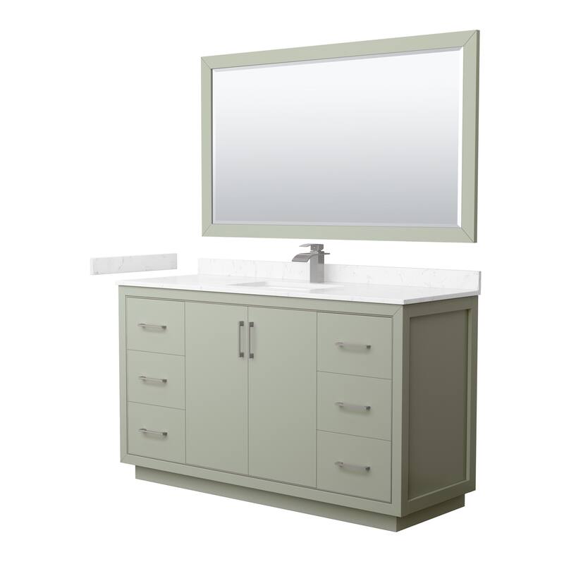 Wyndham Collection WCF1111-60S-VCA-M58 Icon 60" Free Standing Single - Light Green / Carrara Cultured Marble Top / - Painted