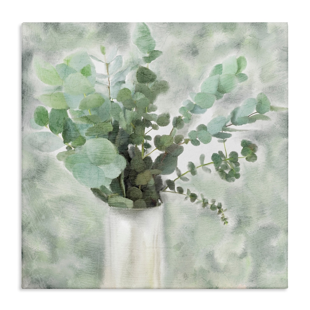 Stupell Sage Green Painterly Eucalyptus In White Vase Canvas Wall Art - Multi-Color