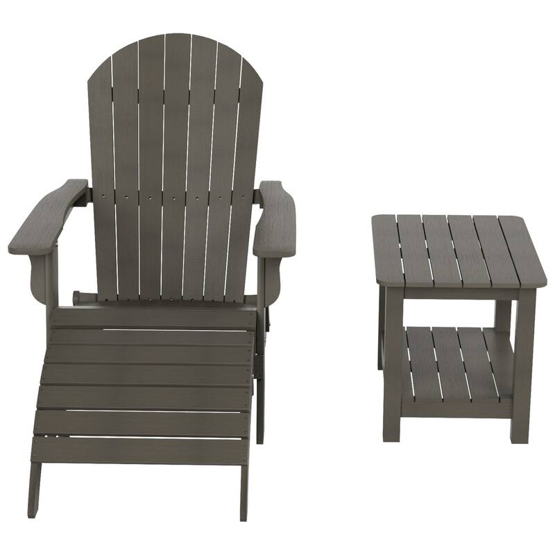 Vineyard HIPS Outdoor Folding Eco-Friendly Seashell Adirondack Chair with Ottoman & Side Table (3-Piece Set)