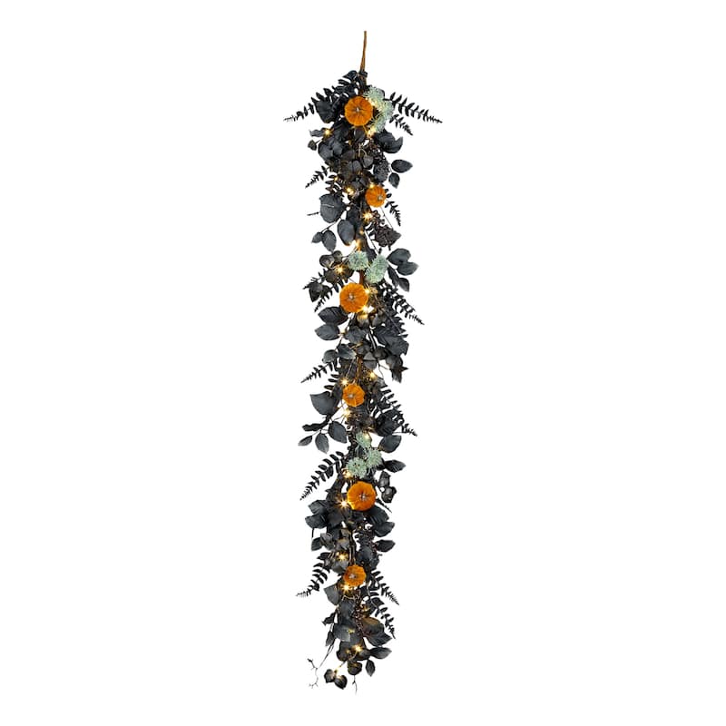 National Tree Company 20" Artificial Halloween Garland with Pumpkins, 30 Warm White LED Lights, Battery Operated - 20 in