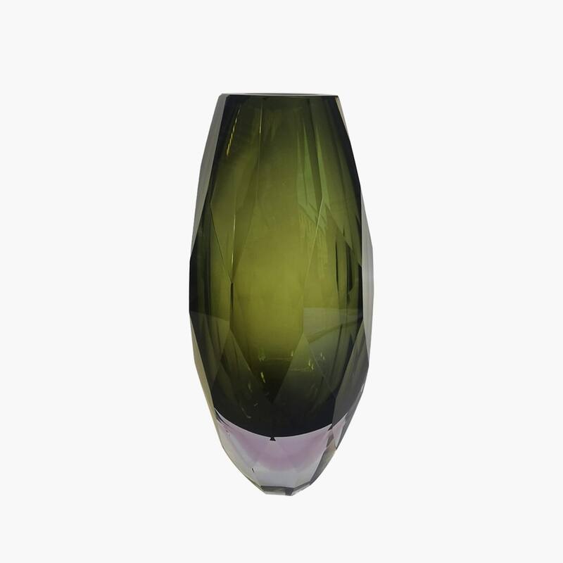 Fancy Cut Glass Lime Green Vase - Green