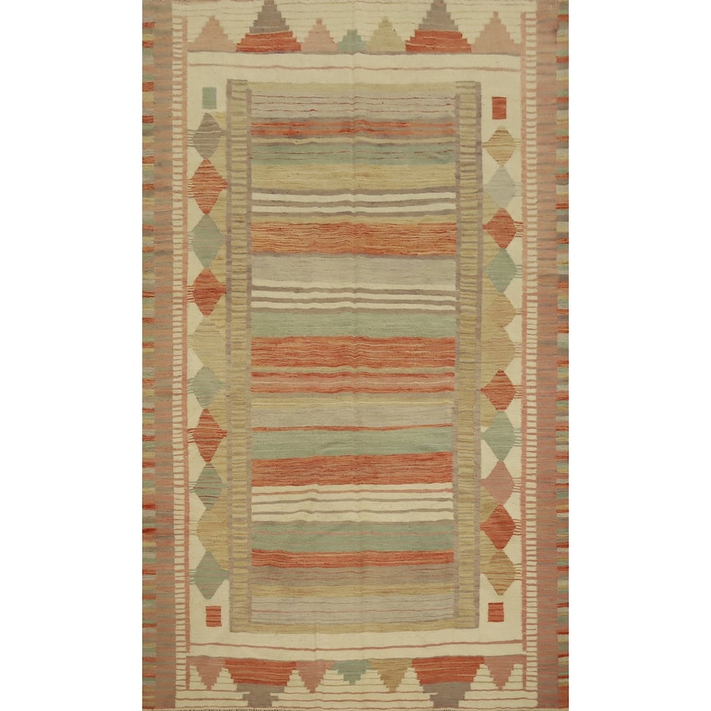Hand Woven Oriental 100% Wool Carpet Southwestern Tribal Multi-Colored Kilim Area Rug - 8' 11'' X 6' 0''