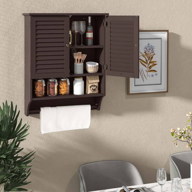 Costway Bathroom Wall Mounted Medicine Cabinet with Louvered Doors & - See Details