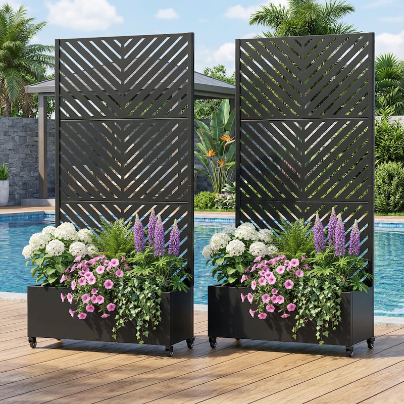Outdoor Planters Metal Planter Box with Trellis with Wheels(Set of 2) - 72"x35"