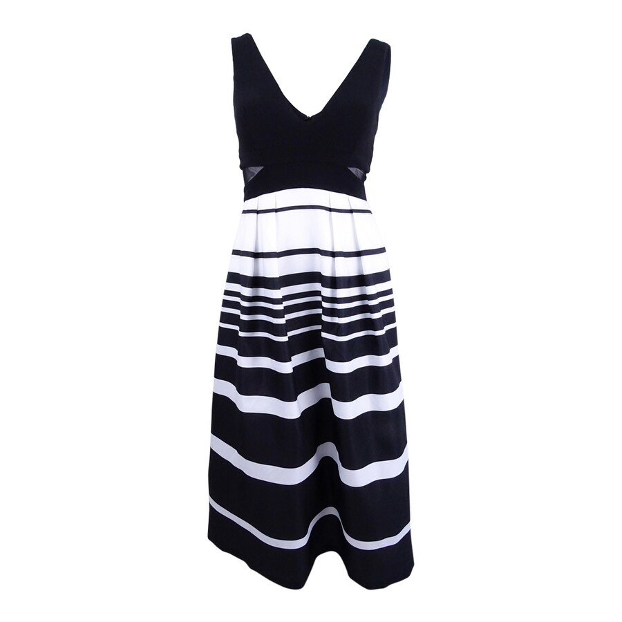 black and white striped ball gown