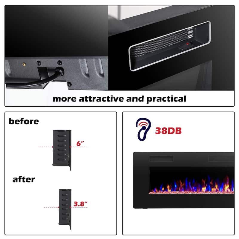 30"-60" Recessed and Wall Mounted Electric Fireplace,750-1500W