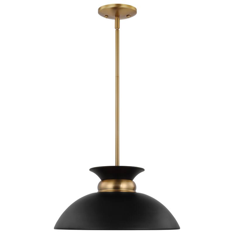 Perkins 1 Light Small Pendant Matte Black with Burnished Brass