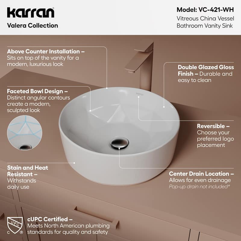 Karran Valera 16" Vitreous China Vessel Bathroom Sink in White