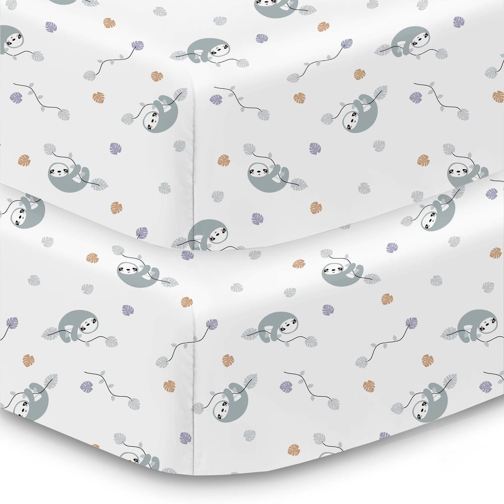 BreathableBaby Cotton Percale Fitted Sheet, For 52" x 28"/132 x 71 cm Crib & Toddler Bed Mattress, Prints (2-Pack)