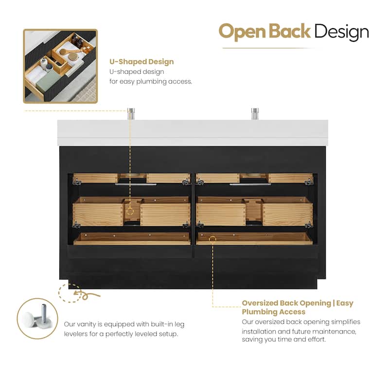 Santarem Double Vanity with Pure White Quartz Stone Top without Mirror