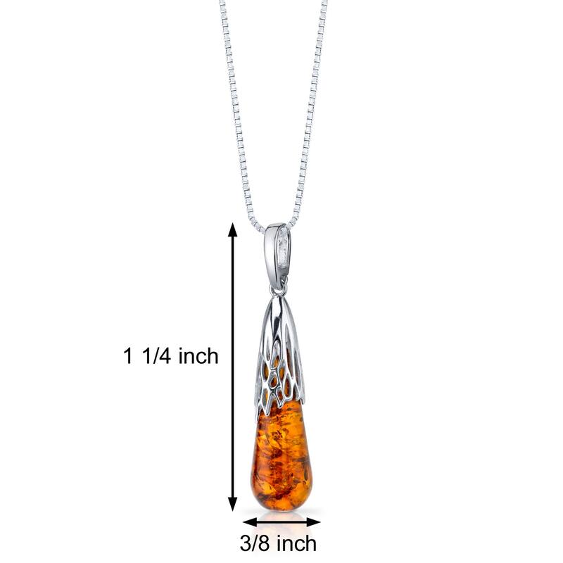 Amber Drop Pendant in Sterling Silver