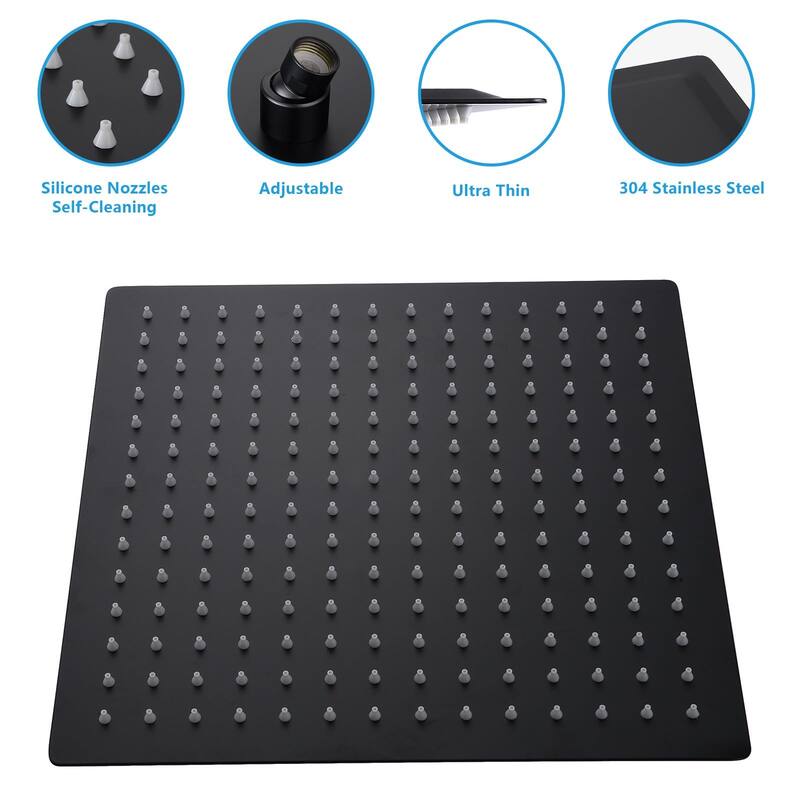 8/10/12/16 Inch Adjustable Rainfall Shower Head Wall-mounted Solid Square Ultra Thin 304 Stainless Steel