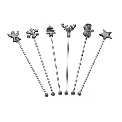 Christmas Set Of 6 Assorted Swizzle Sticks