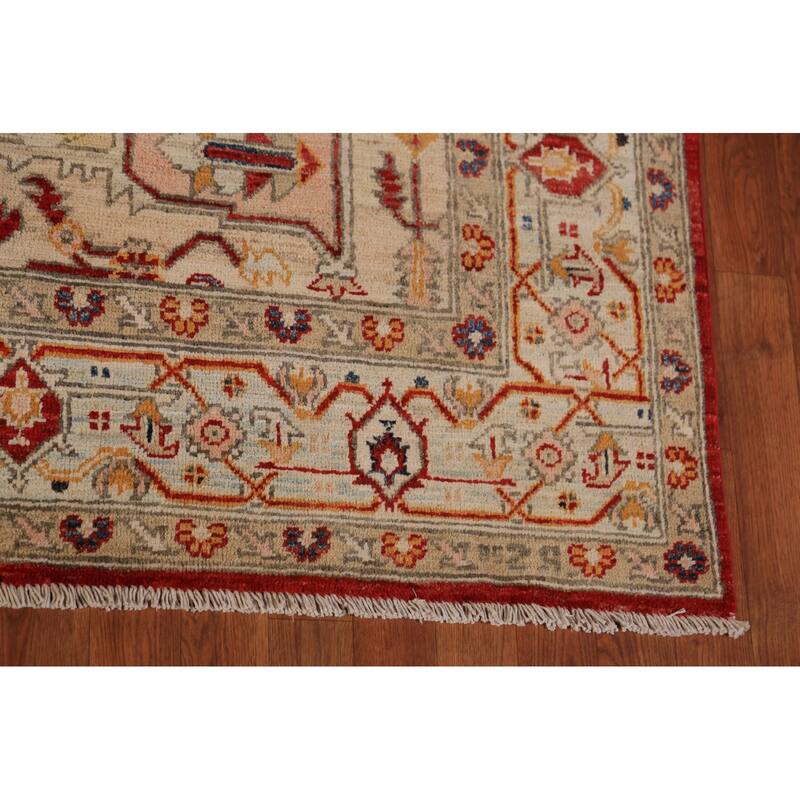 Geometric Heriz Serapi Vegetable Dye Area Rug Handmade Wool Carpet - 6'11"x 10'1"