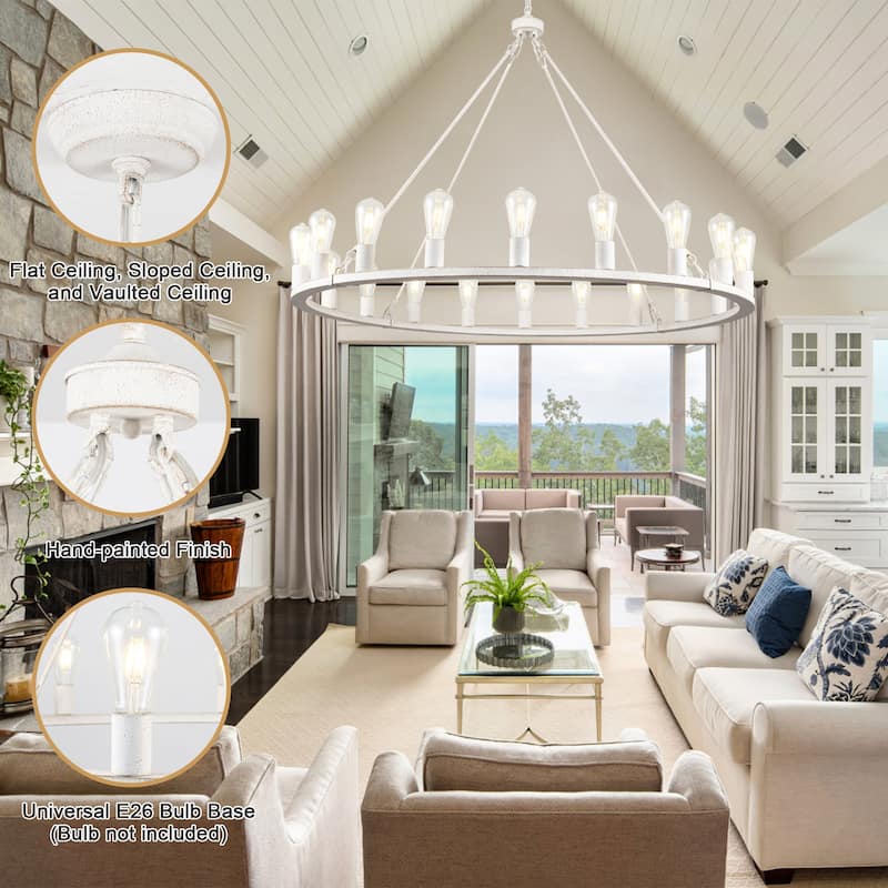 20 - Light Farmhouse Metal Round Industrial Chandelier for Dining Room Entryway Kitchen Island - N/A