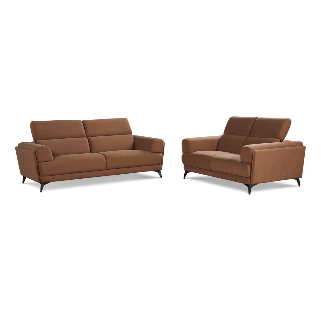 Contemporary Brown Upholstered Living Room Set with Adjustable Headrest