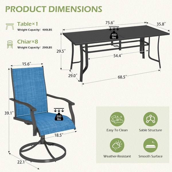 dimension image slide 17 of 33, Patio Dining Set, Outdoor Dining Table and Chairs Set with Textilene Chairs, Adjustable Umbrella Hole for Garden, Backyard