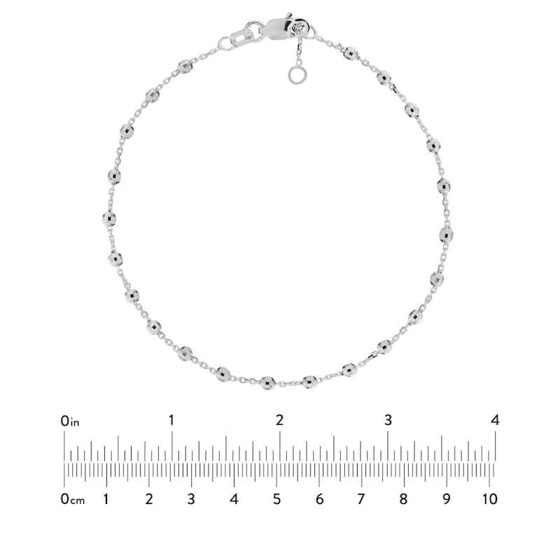 Curata 14k White, Yellow or Rose Gold 7.5" 2.5mm Diamond Cut Bead Station Adjustable Layering Bracelet