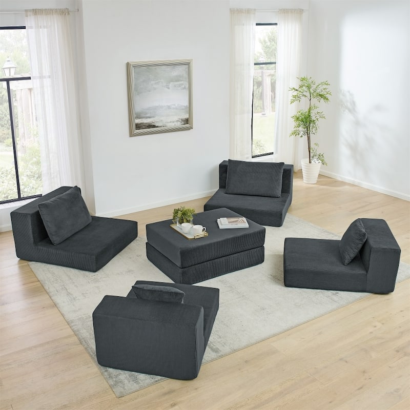Modular Upholstered Convertible Sectional Sofa with Ottoman & Throw Pillows