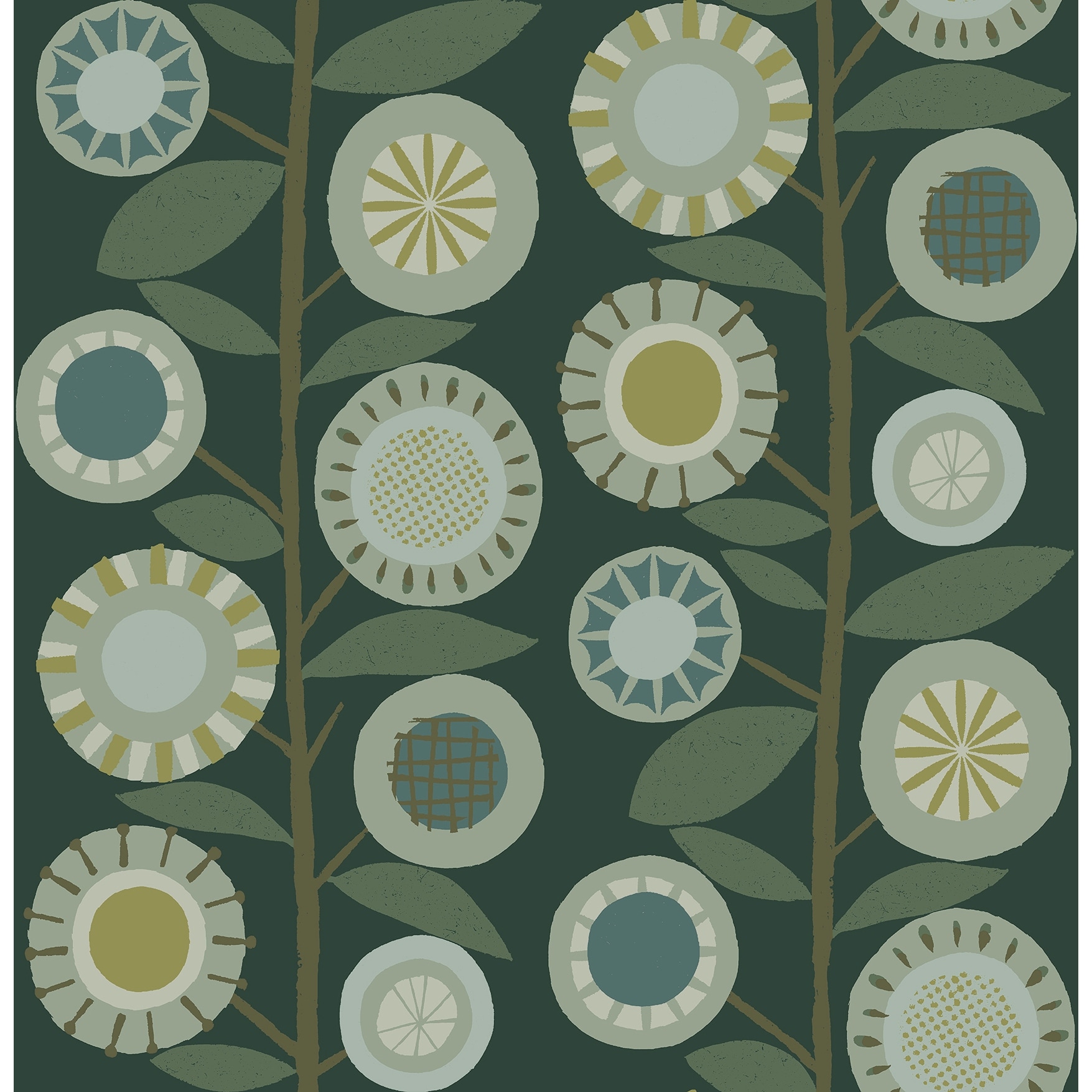 A-Street Prints Sisu Evergreen Floral Geometric Wallpaper