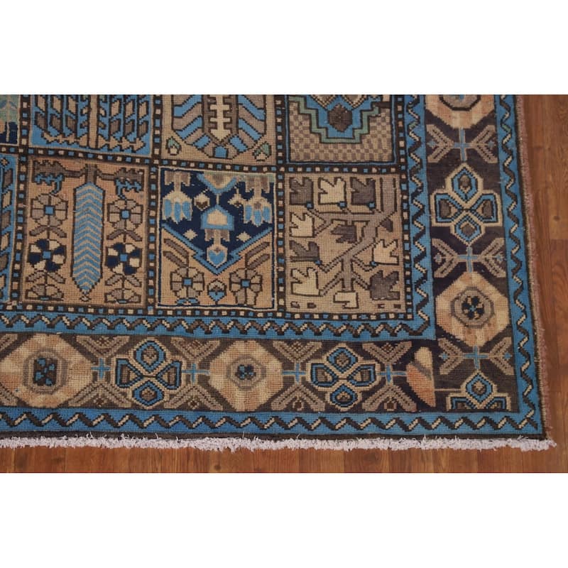 Garden Design Bakhtiari Persian Vintage Rug Handmade Blue Wool Carpet - 6'11"x 10'2"