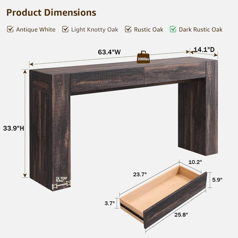 Modern Entryway Console Table, Thick Wood Sofa Table with Drawers