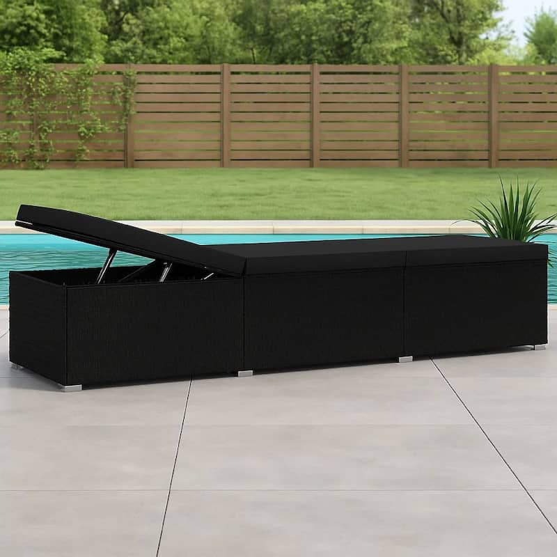 Outdoor Chaise Sun Lounger with Cushion, 77 Inch Black Poly Rattan