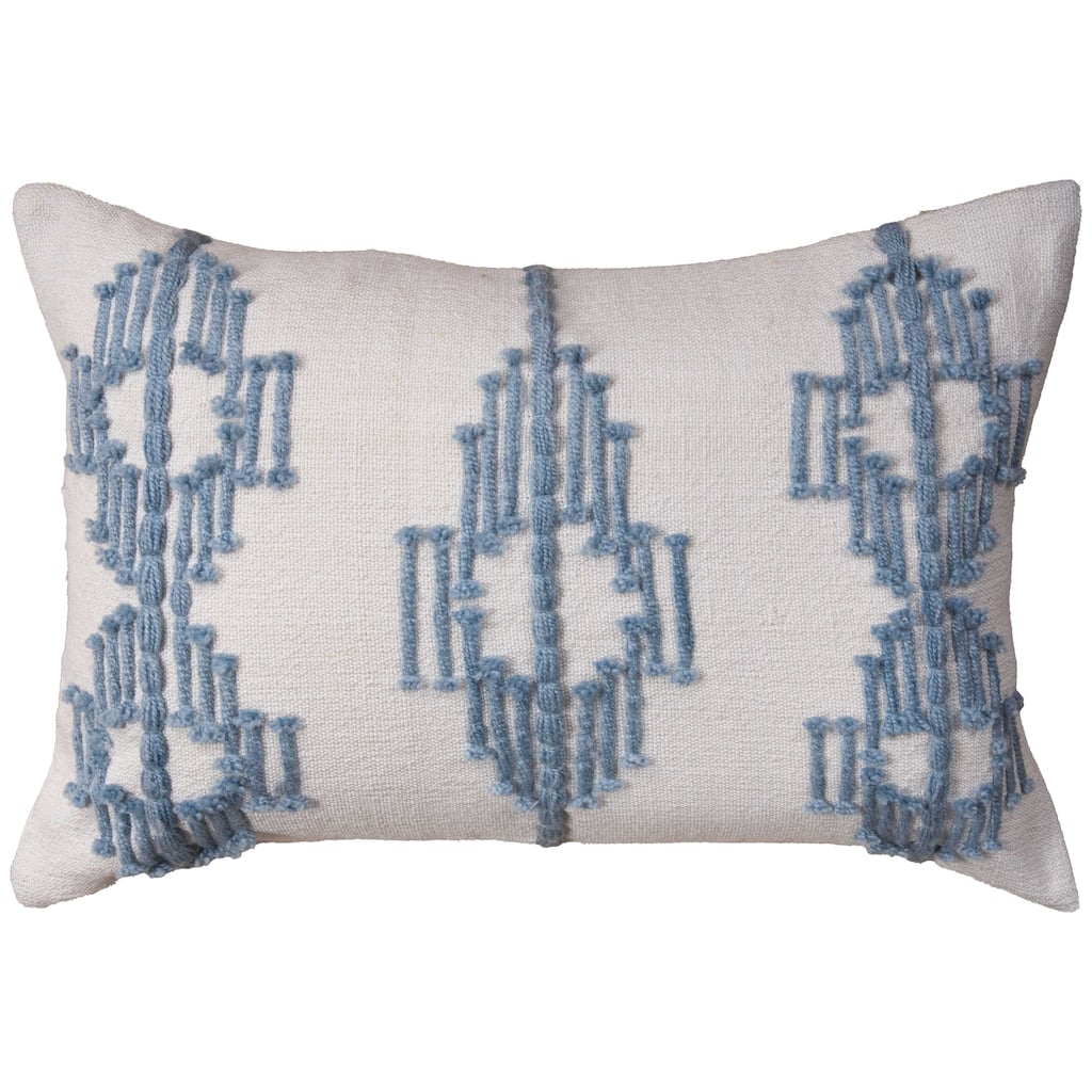 Rizzy Collection Natural/Blue Medallion Modern Lumbar Throw Pillow