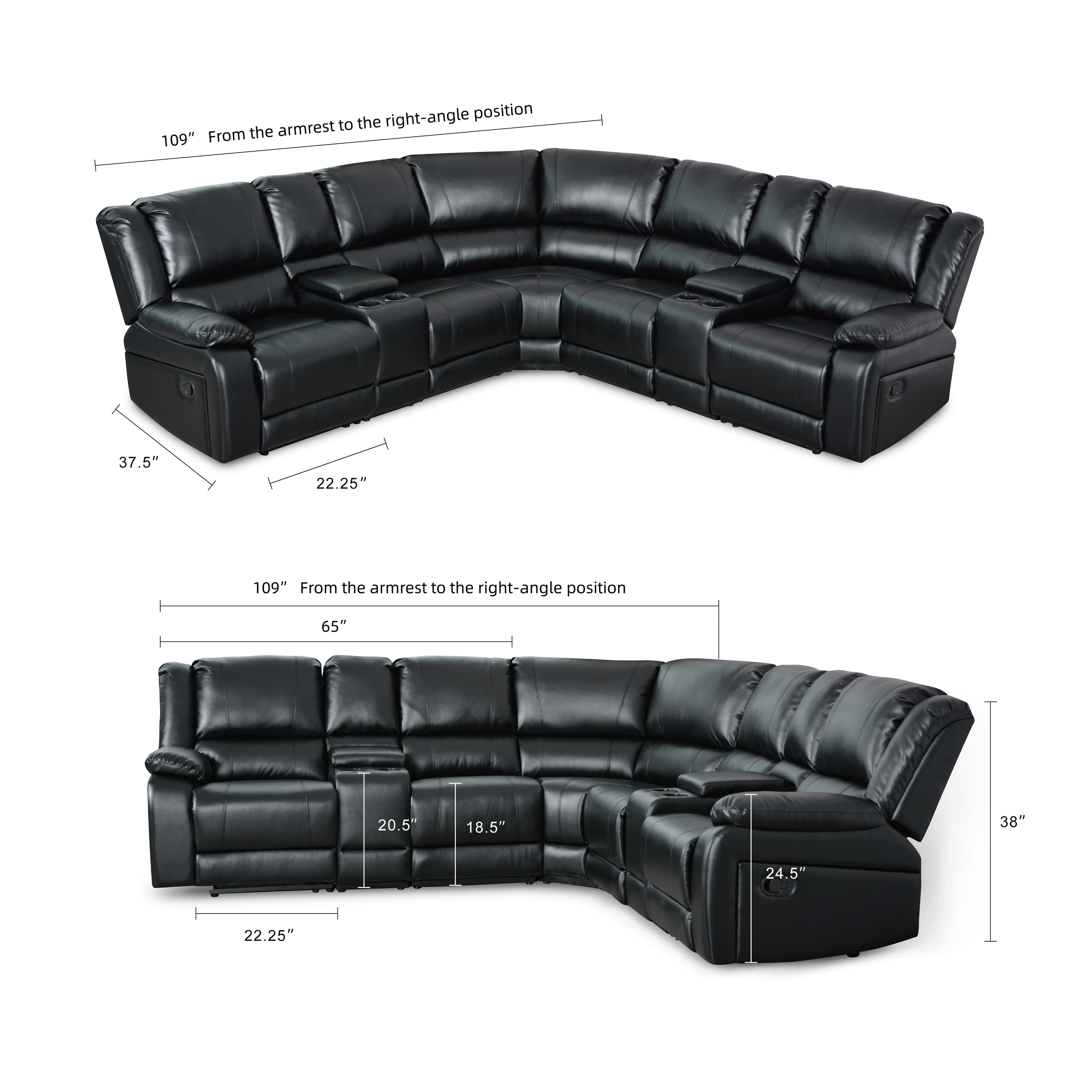 108" Modern Faux Leather 7-Piece Sectional Recliner