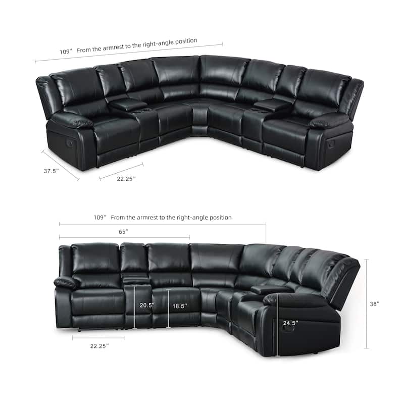 108" W Modern Contemporary Faux Leather 7 Piece Sectional Recliners