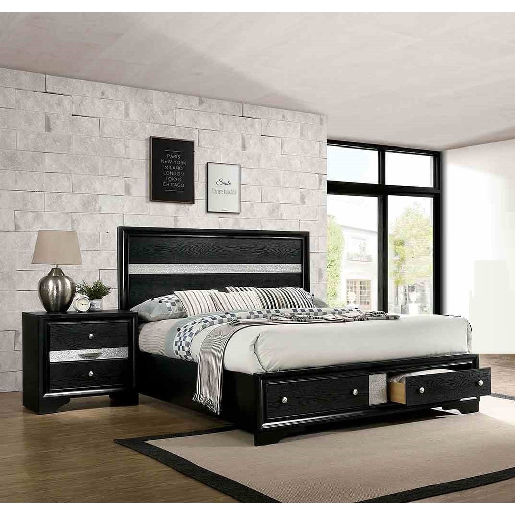 Black Contemporary Solid Wood 3PC Bedroom Furniture Set