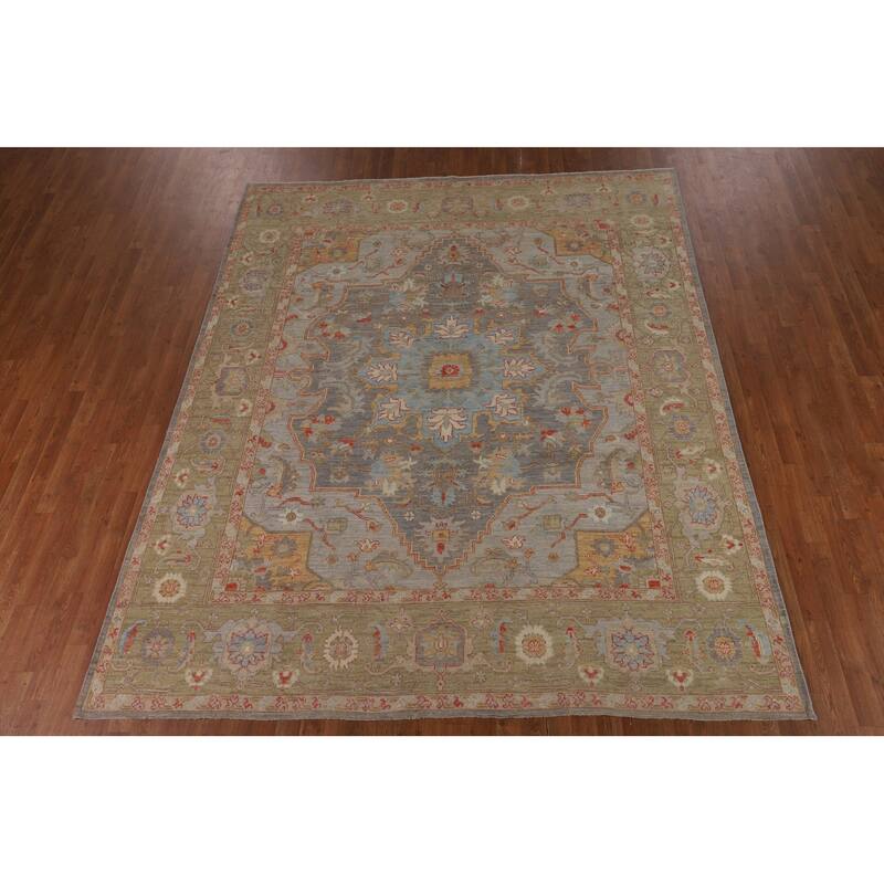 Oushak Turkish Area Rug Vegetable Dye Hand-Knotted Grey Wool Carpet - 8'1"x 9'9"