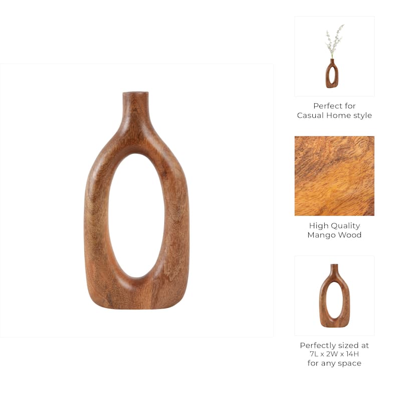 Mango Wood Sculptural Vase Decorative Handcrafted Eye-Catching Form