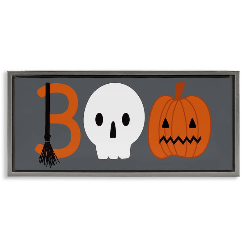 Stupell Boo Halloween Fun Typography Framed Floater Canvas Wall Art Design By Sazerelli Designs - 31 x 14 - Grey